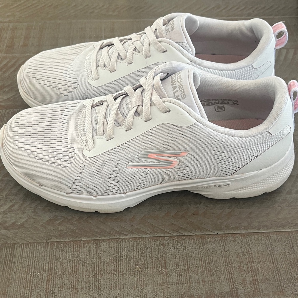 Skechers Go Walk Soft White & Pink Sneakers - Picture 2 of 4